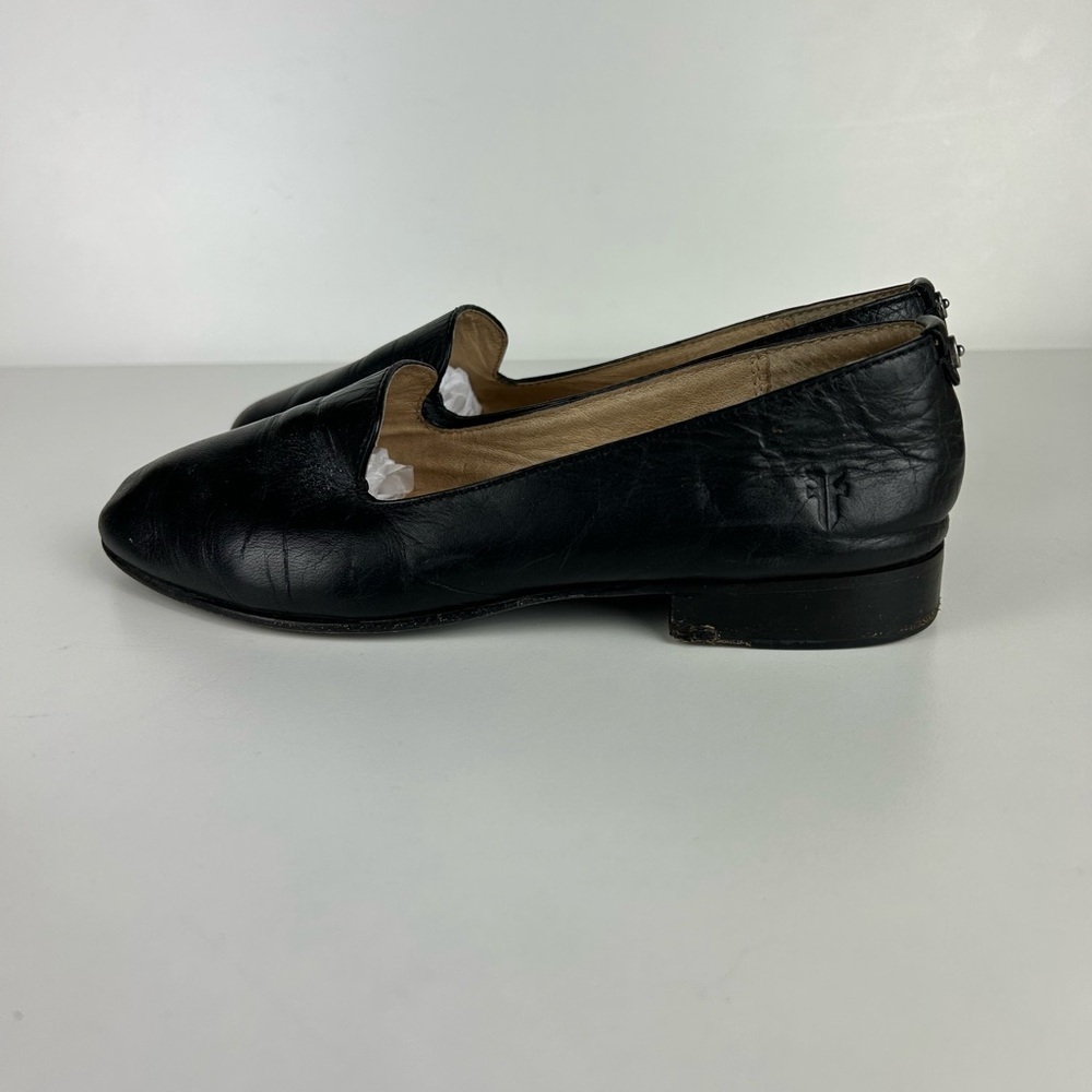 FRYE “TRACY SMOKING” BLACK LEATHER LOAFERS SIZE 7 - Picture 2 of 9